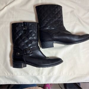 Aquatalia Italian Leather Black Quilted Moto Boots